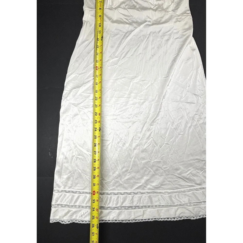 Vintage Adonna JCPenney White Nylon Lace Trim Full Slip 38 Dress Grunge 90s EUC‎